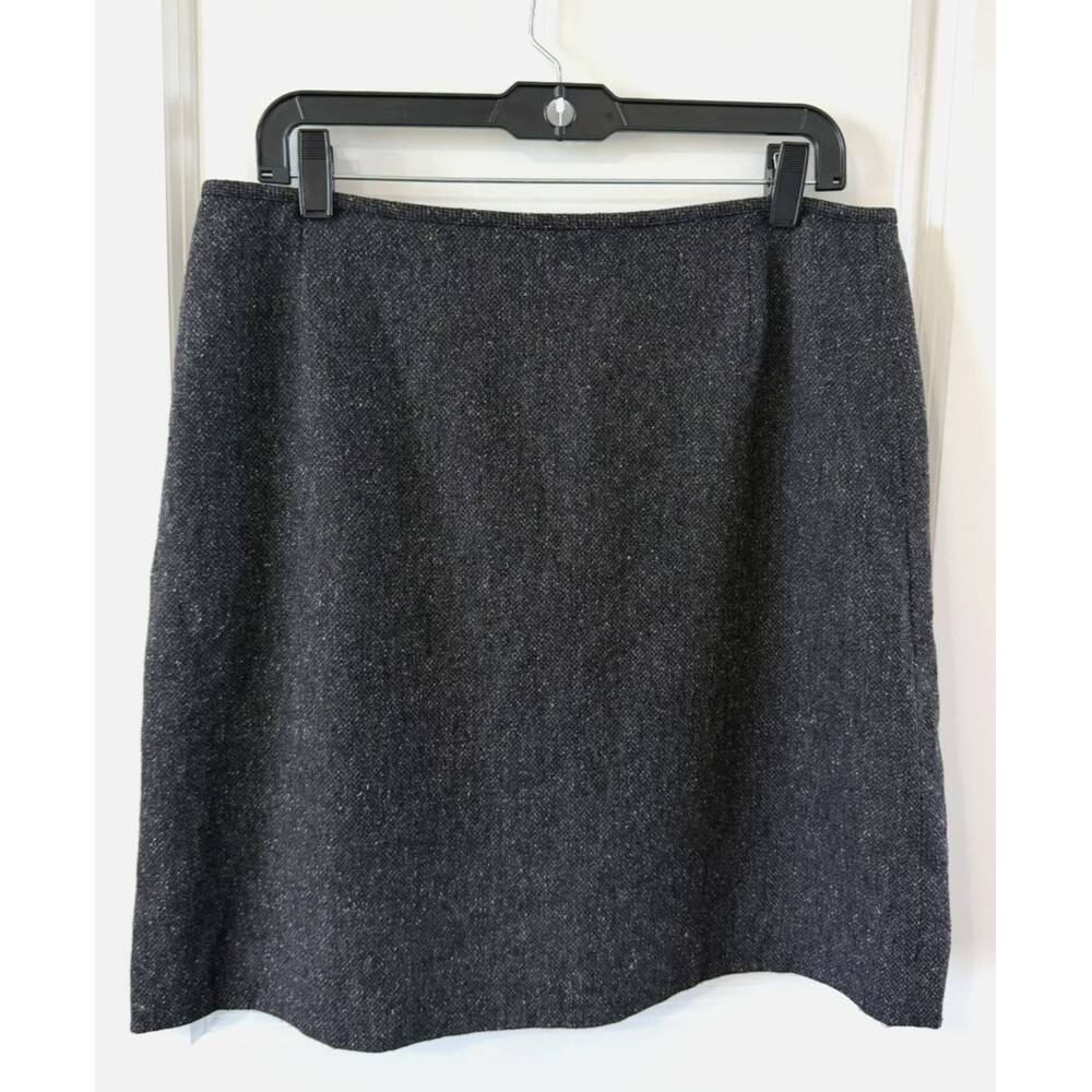 Eddie Bauer Pencil Skirt Size 14 Wool silk Blend Black Gray twill Woven warm